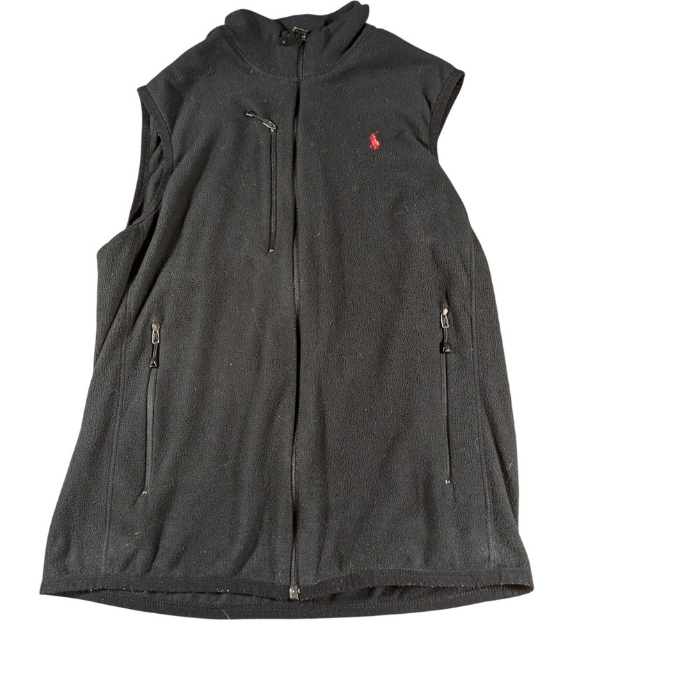 Polo‎ Ralph Lauren Mens Medium Fleece Vest Black Full Zip Red Pony Logo